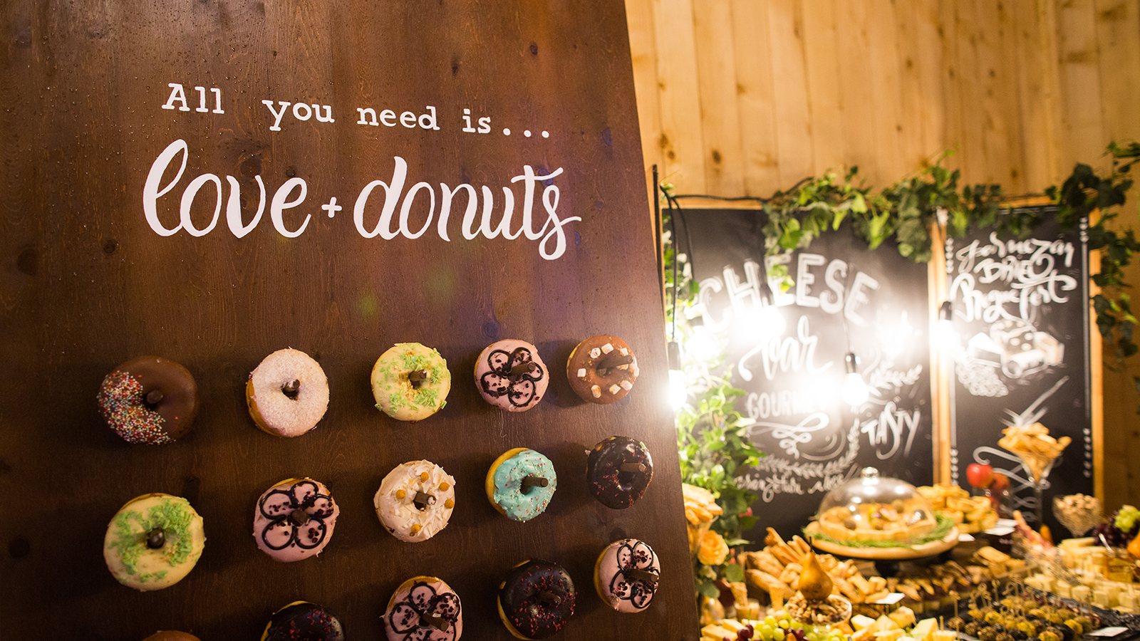 Delicious donuts on wooden stander