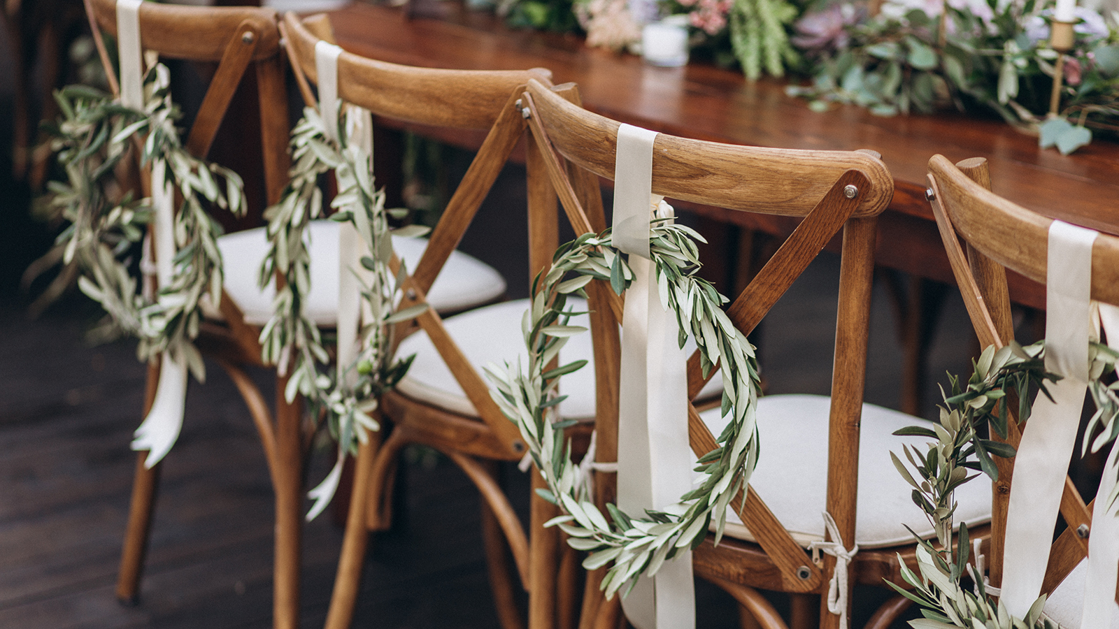 Boho wedding chair with eco decor for guests.