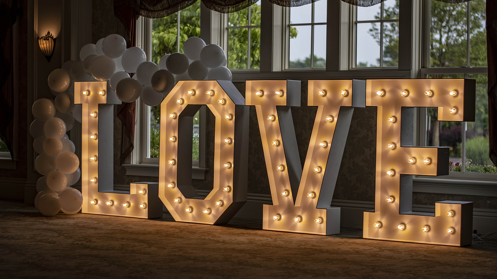 marquee wedding light letters love