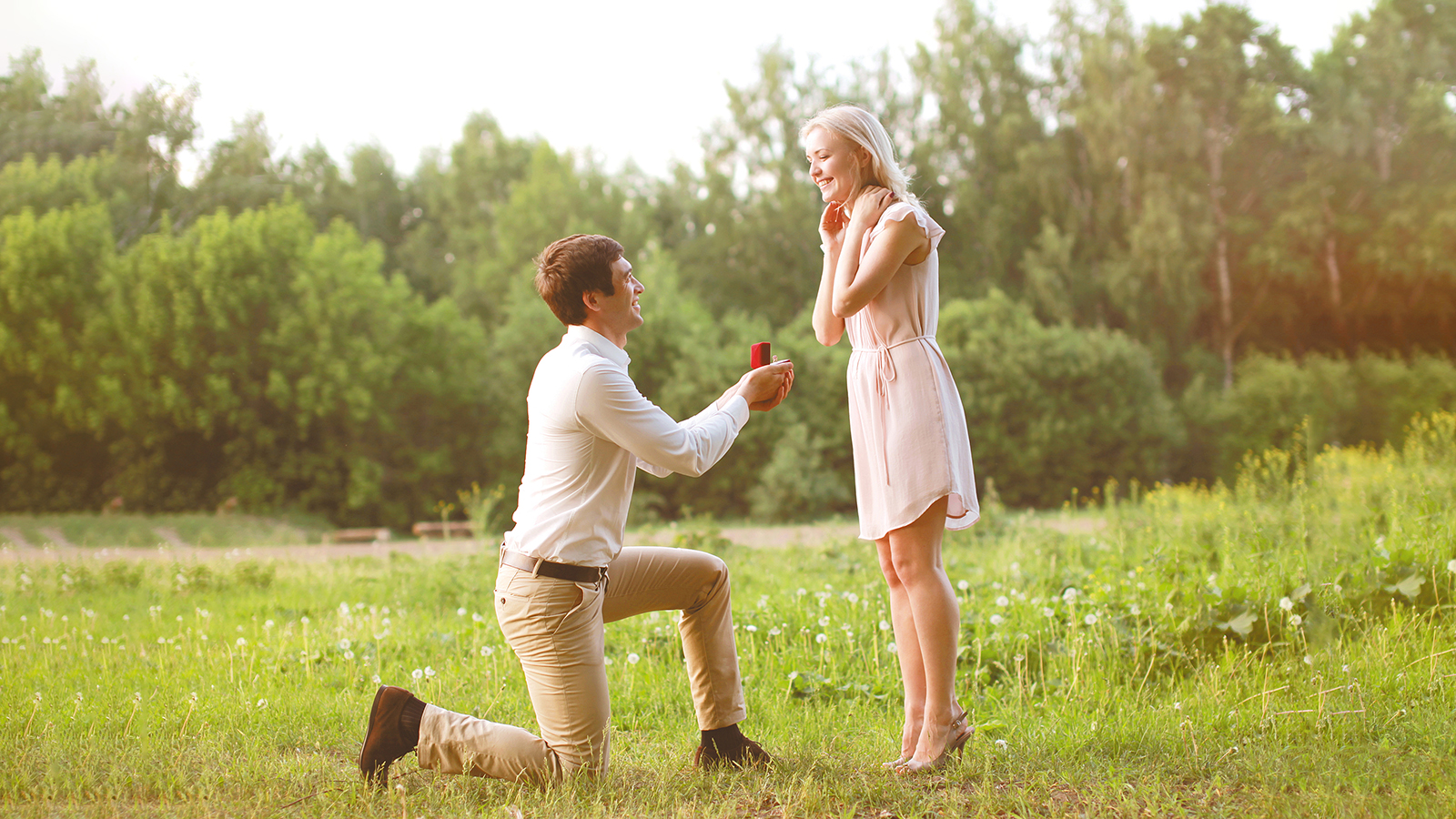 Man proposing ring woman, love, couple, date, wedding - concept