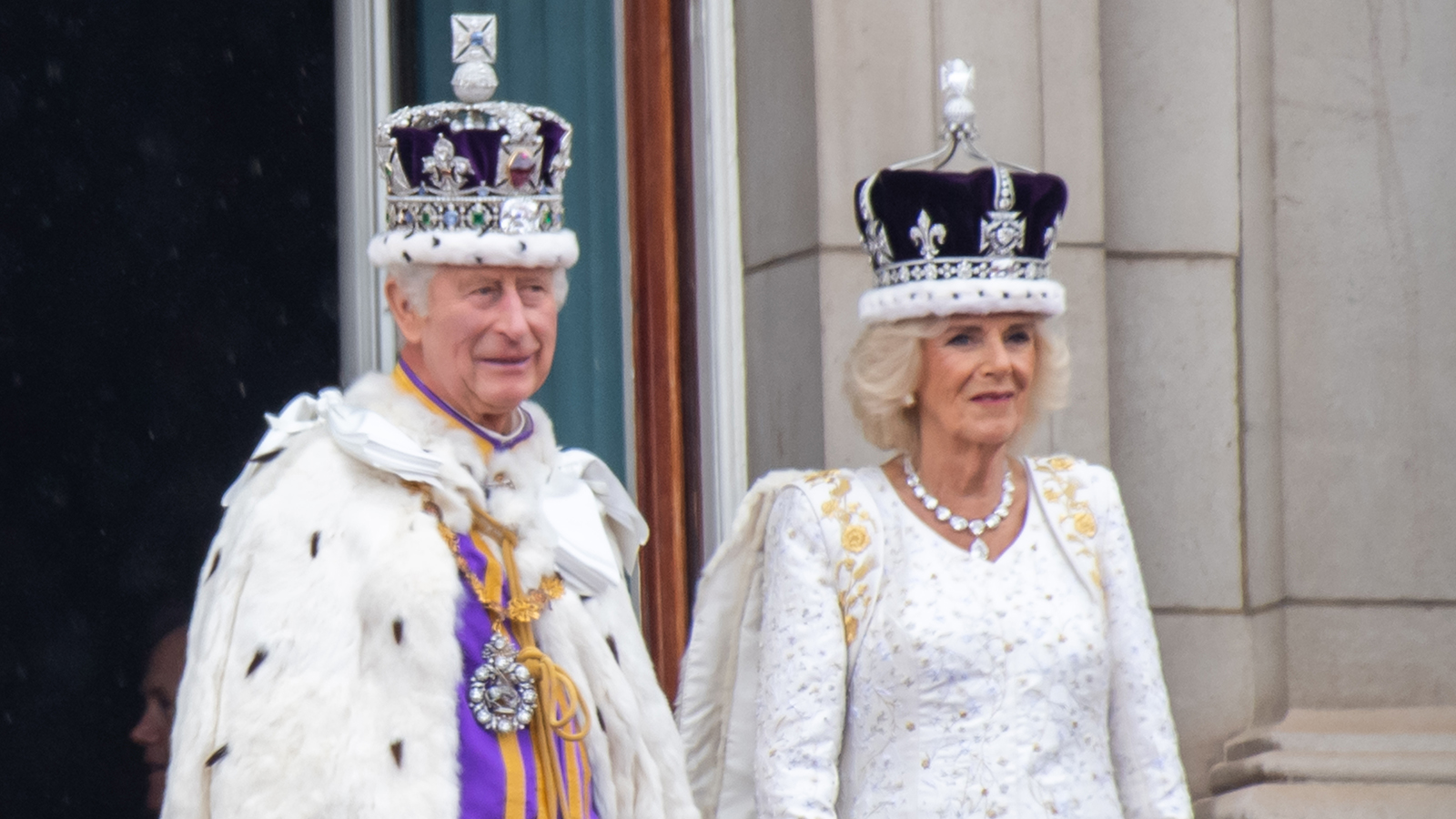 London, UK. 6th May 2023. King Charles III and Queen Camilla and other Royal Family Members on the Buckingham Palace balcony during the Coronation of King Charles III and Queen Camilla