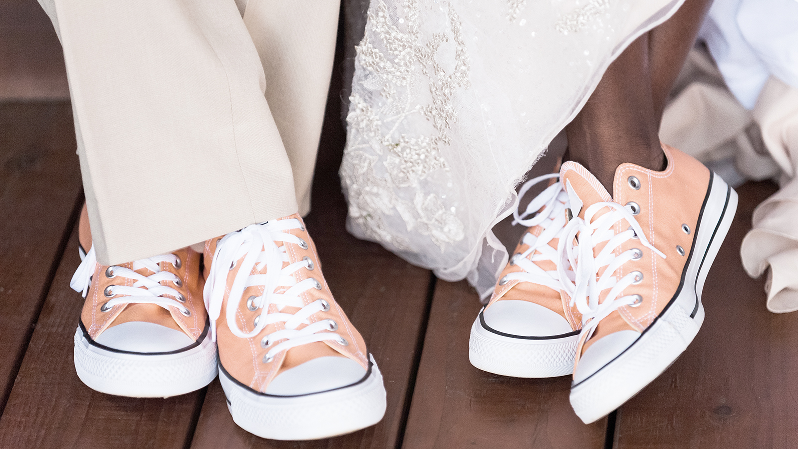 Peach Colored Wedding Shoes for both Bride and Groom