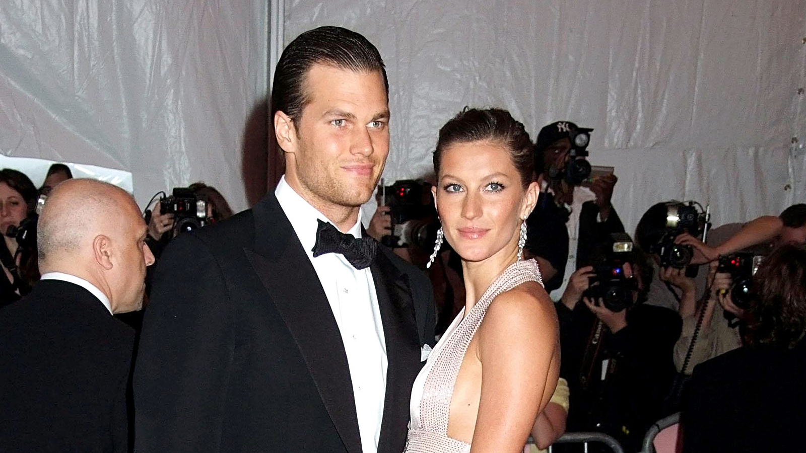 Tom Brady, in a Tom Ford suit, Gisele Bundchen, in a Versace gown, at Superheroes Fashion and Fantasy Gala, Metropolitan Museum of Art Costume Institute, New York, May 05, 2008